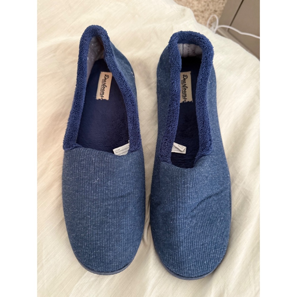 Dearfoams Cozy Comfort Men's Slippers Corduroy Style Blue Size‎ Large